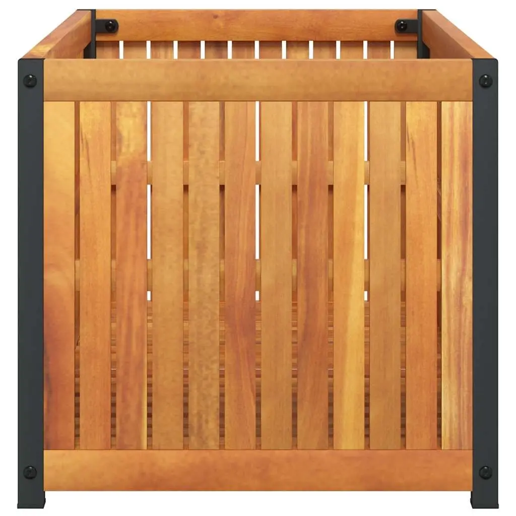 Garden Planter Box Solid Acacia Wood Powder-Coated Steel Frame 85x45x44cm Brown