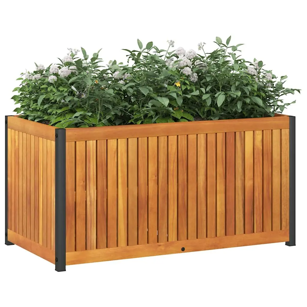 Garden Planter Box Solid Acacia Wood Powder-Coated Steel Frame 85x45x44cm Brown