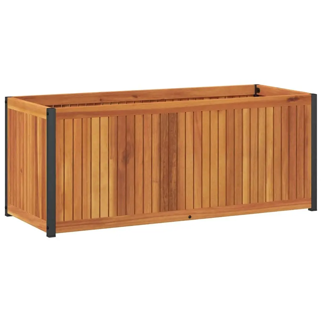 Acacia Wood Garden Planter Box 110x45x44cm Steel Frame Outdoor Brown