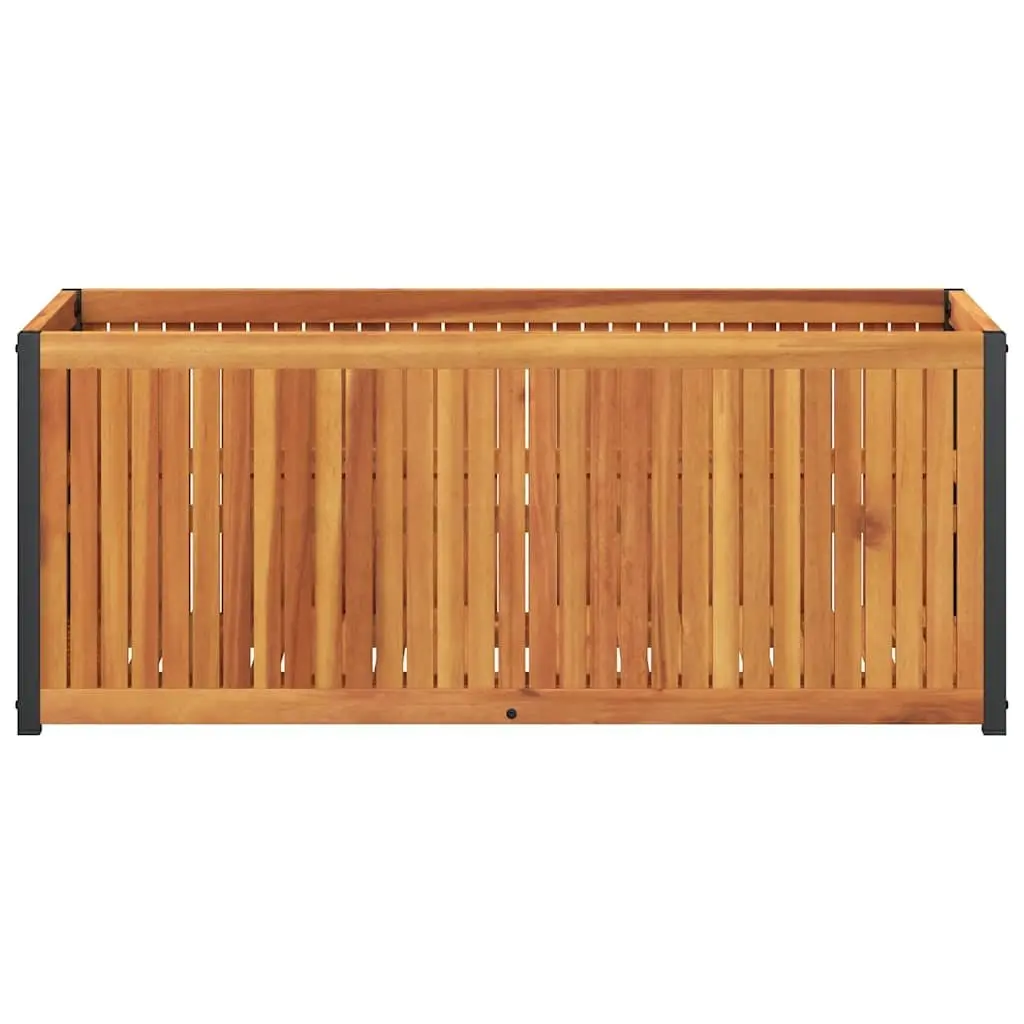 Acacia Wood Garden Planter Box 110x45x44cm Steel Frame Outdoor Brown