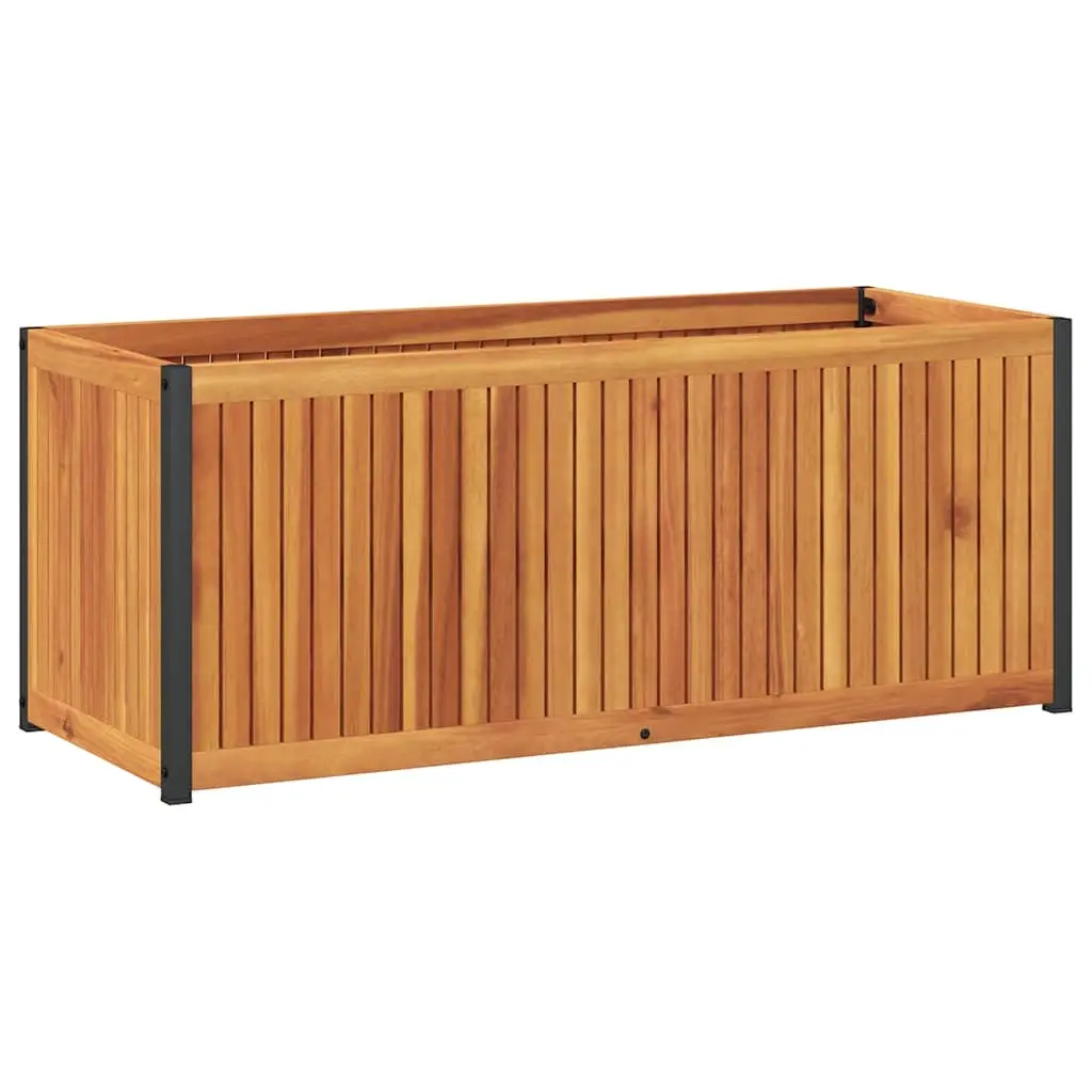 Acacia Wood Garden Planter Box 110x45x44cm Steel Frame Outdoor Brown