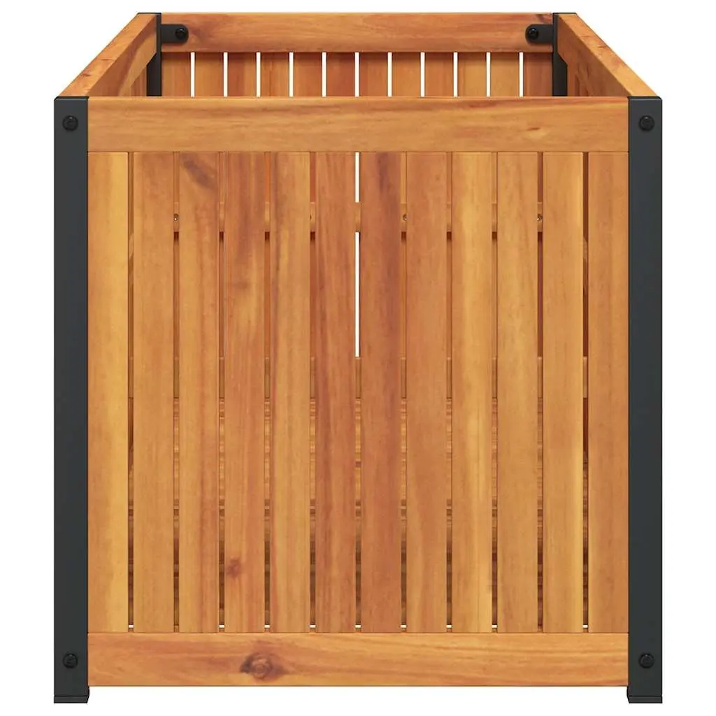 Acacia Wood Garden Planter Box 110x45x44cm Steel Frame Outdoor Brown