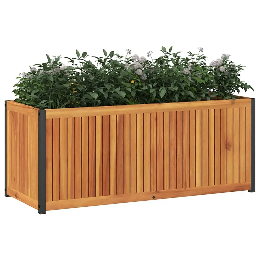 Acacia Wood Garden Planter Box 110x45x44cm Steel Frame Outdoor Brown