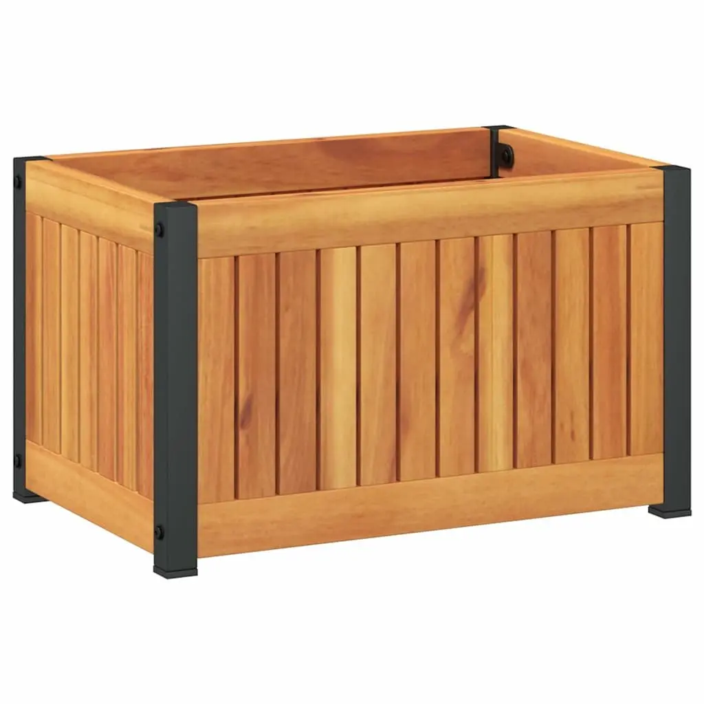 Garden Planter Box Solid Acacia Wood Powder-Coated Steel Frame 45x30x27.5cm Brown