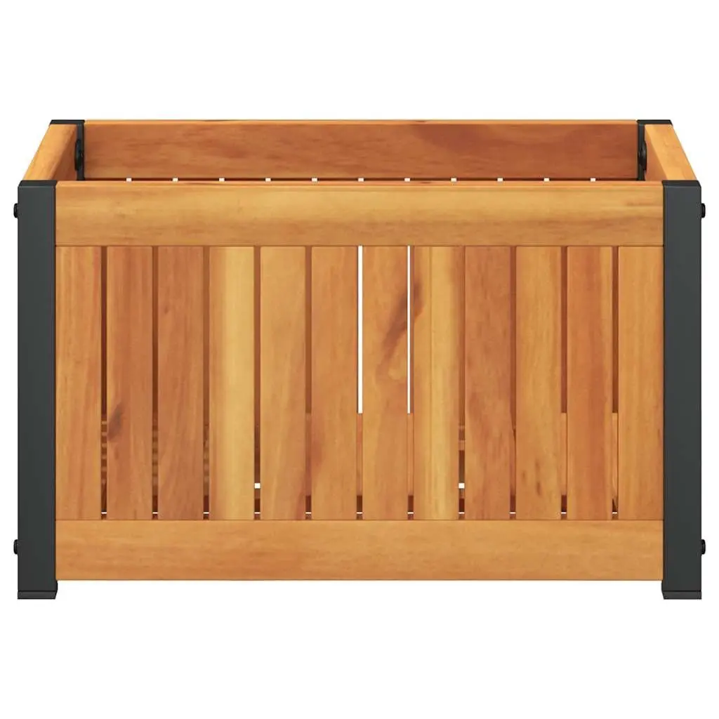 Garden Planter Box Solid Acacia Wood Powder-Coated Steel Frame 45x30x27.5cm Brown