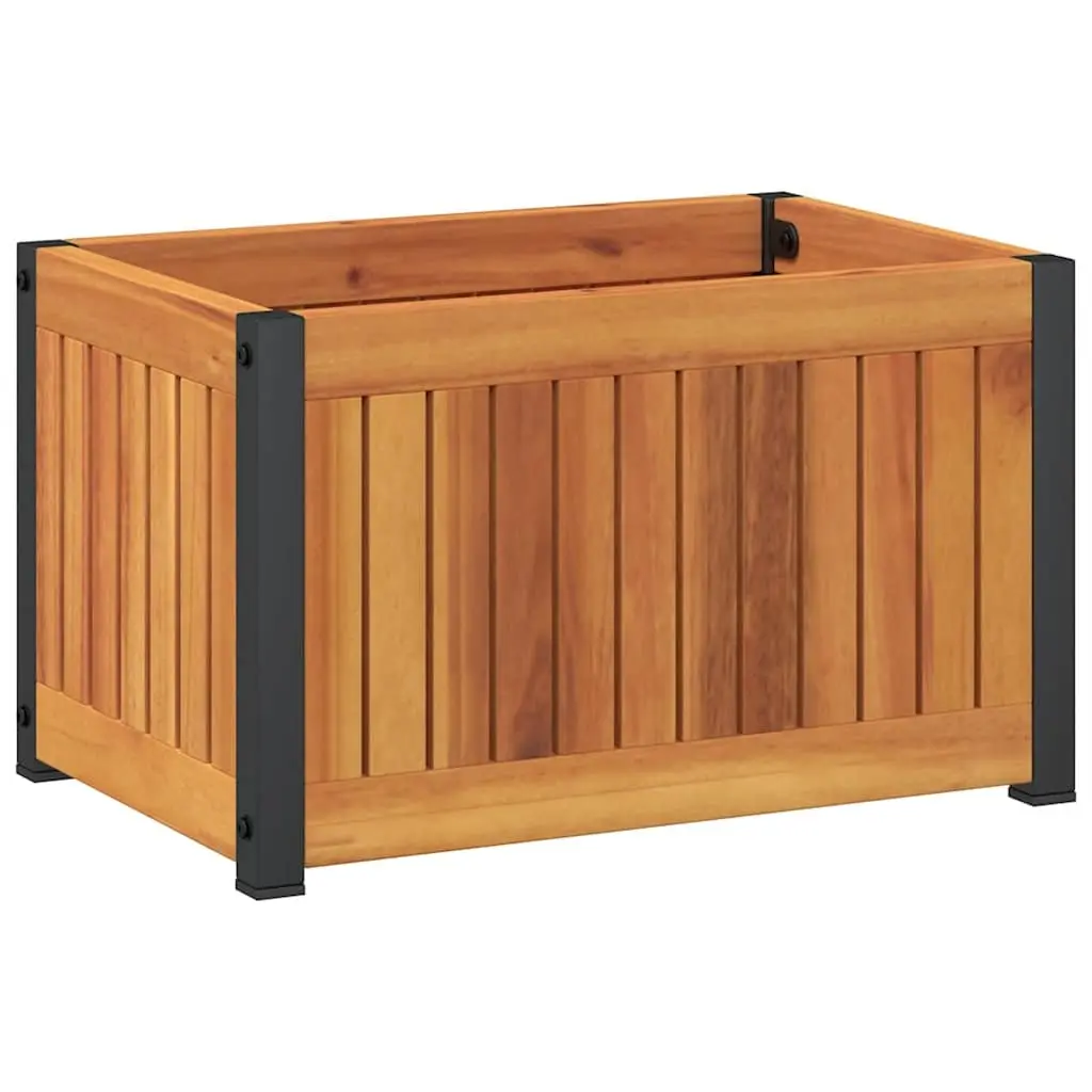 Garden Planter Box Solid Acacia Wood Powder-Coated Steel Frame 45x30x27.5cm Brown