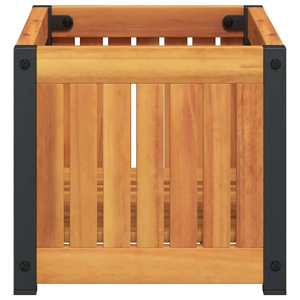 Garden Planter Box Solid Acacia Wood Powder-Coated Steel Frame 45x30x27.5cm Brown