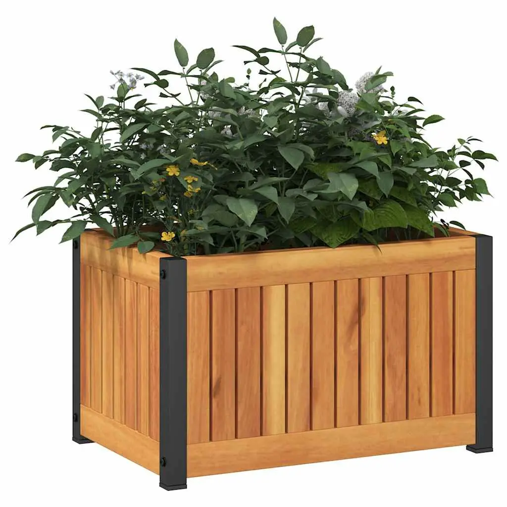 Garden Planter Box Solid Acacia Wood Powder-Coated Steel Frame 45x30x27.5cm Brown