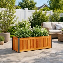 Garden Planter Box 80x30x27.5 cm Solid Wood Acacia Steel Frame Flower Pot
