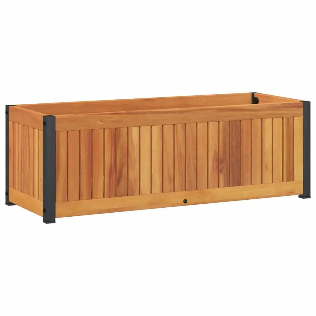 Garden Planter Box Solid Acacia Wood with Powder Coated Steel Frame 80x30x27.5 cm Brown for Indoor Outdoor Flower Planting
