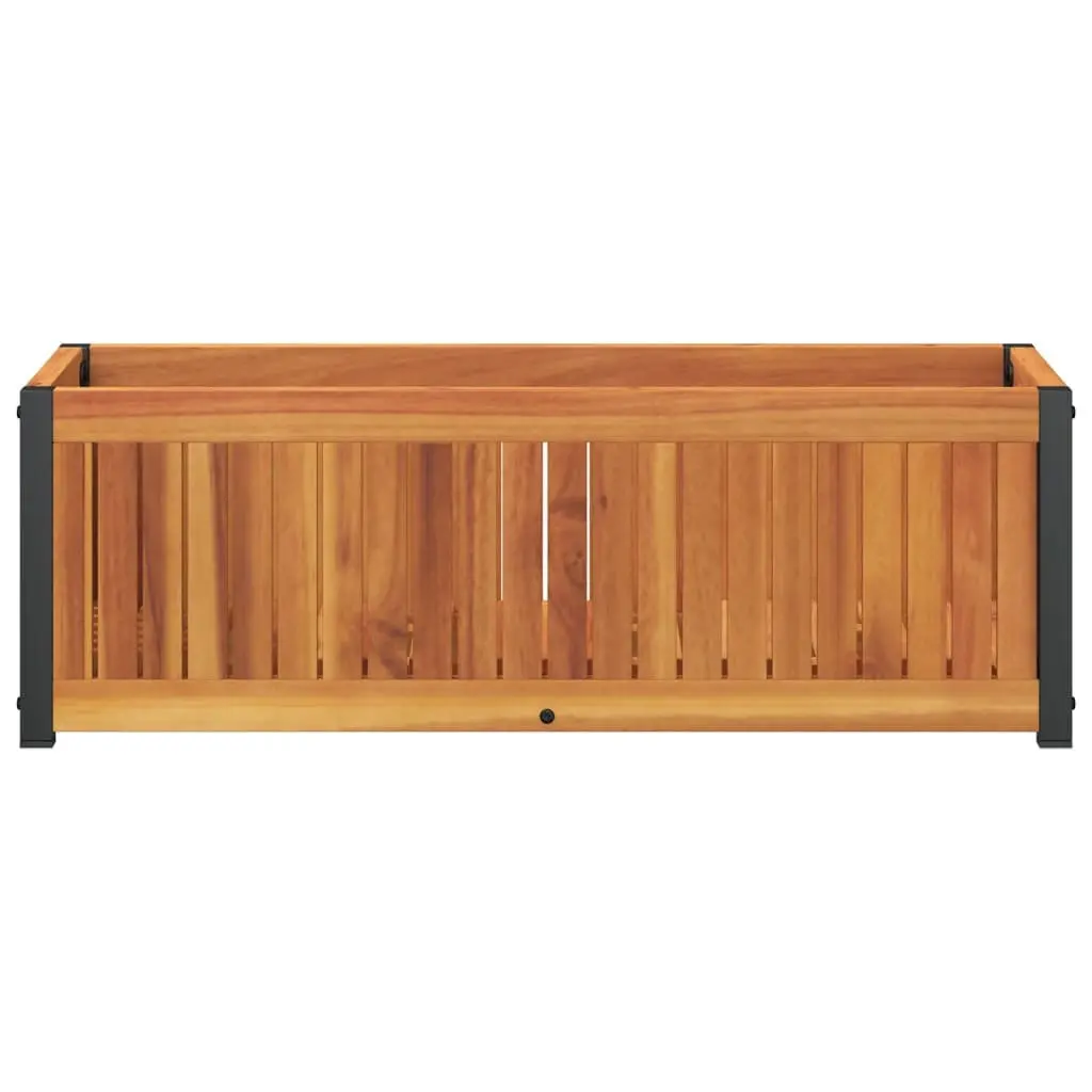 Garden Planter Box Solid Acacia Wood with Powder Coated Steel Frame 80x30x27.5 cm Brown for Indoor Outdoor Flower Planting