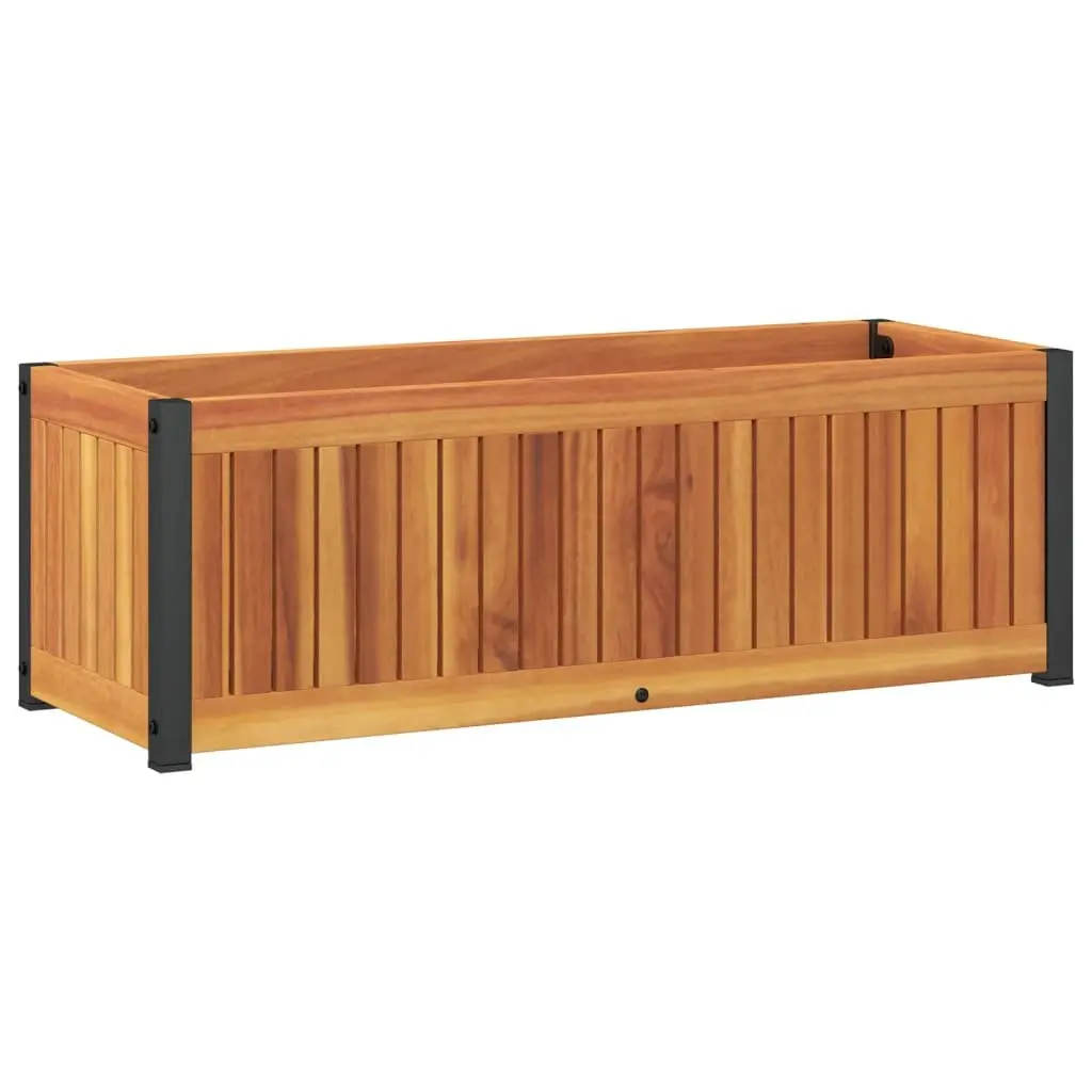 Garden Planter Box Solid Acacia Wood with Powder Coated Steel Frame 80x30x27.5 cm Brown for Indoor Outdoor Flower Planting