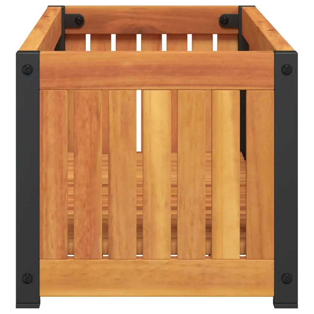 Garden Planter Box Solid Acacia Wood with Powder Coated Steel Frame 80x30x27.5 cm Brown for Indoor Outdoor Flower Planting