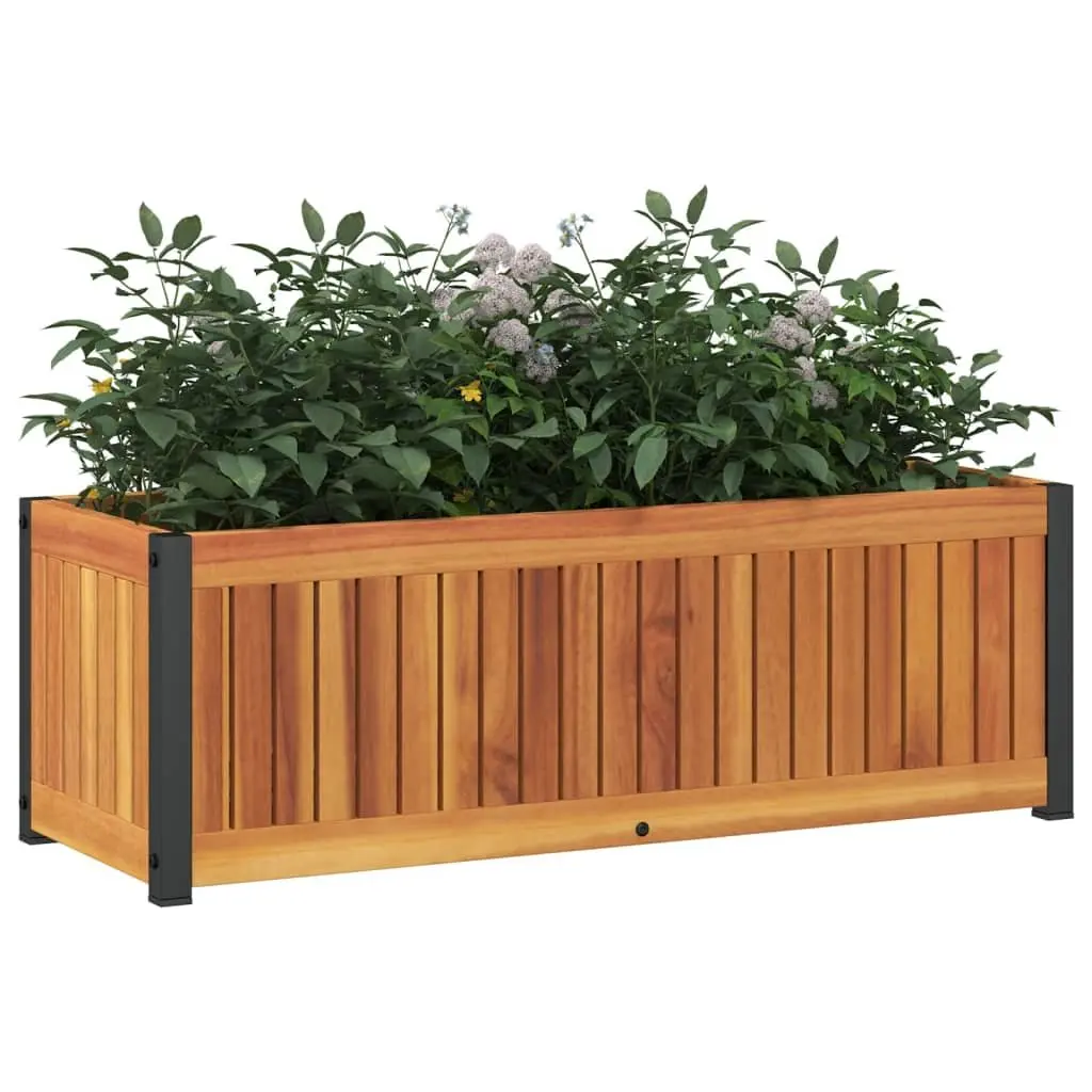 Garden Planter Box Solid Acacia Wood with Powder Coated Steel Frame 80x30x27.5 cm Brown for Indoor Outdoor Flower Planting
