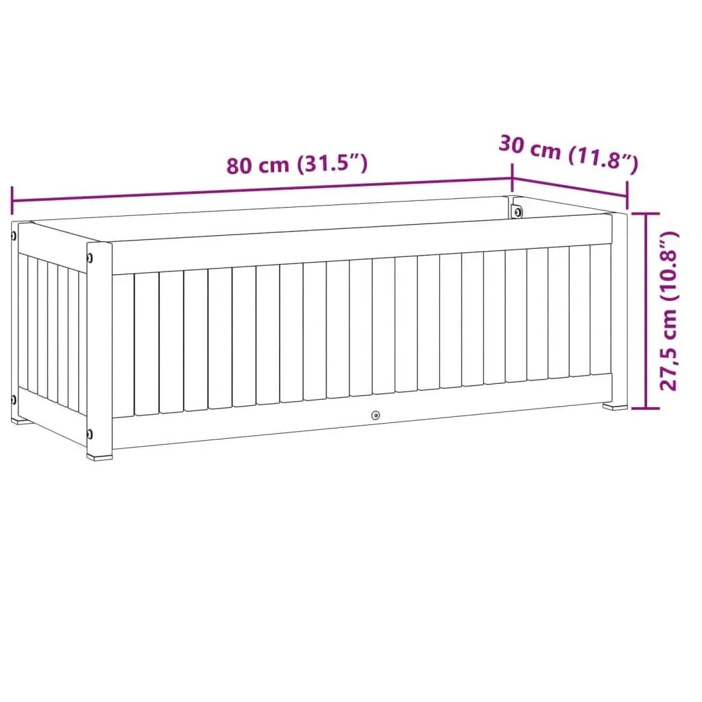 Garden Planter Box Solid Acacia Wood with Powder Coated Steel Frame 80x30x27.5 cm Brown for Indoor Outdoor Flower Planting