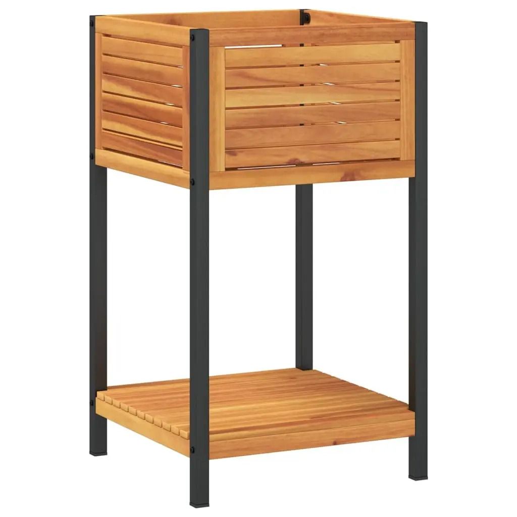 Wooden Garden Planter with Shelf Acacia Storage Box 45x45x80cm for Indoor Outdoor Use