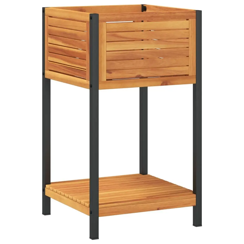 Wooden Garden Planter with Shelf Acacia Storage Box 45x45x80cm for Indoor Outdoor Use