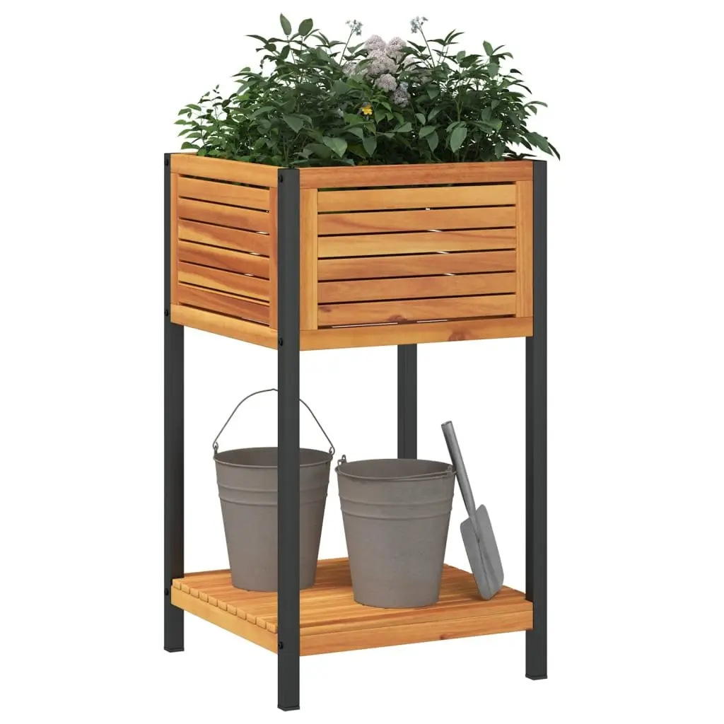 Wooden Garden Planter with Shelf Acacia Storage Box 45x45x80cm for Indoor Outdoor Use