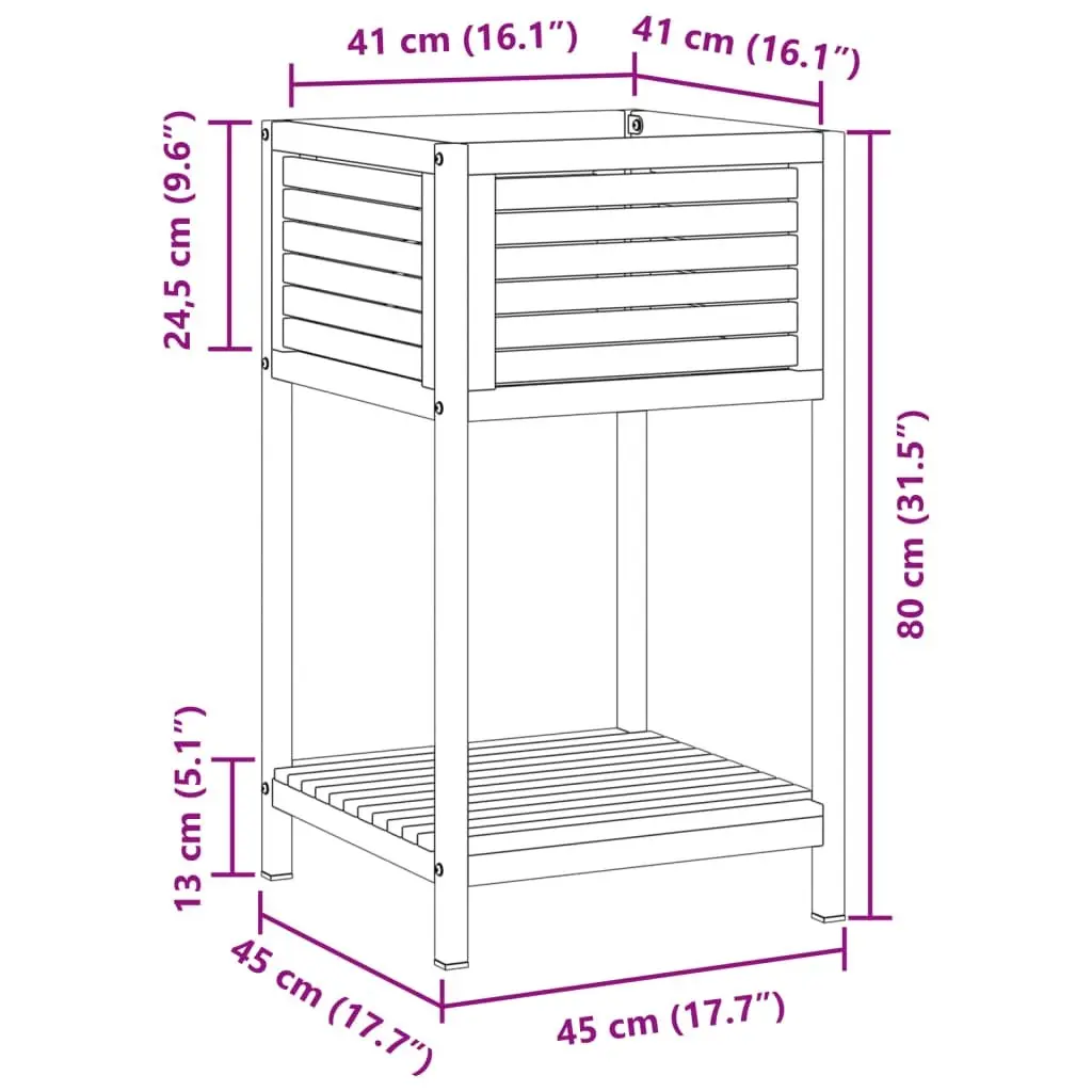 Wooden Garden Planter with Shelf Acacia Storage Box 45x45x80cm for Indoor Outdoor Use