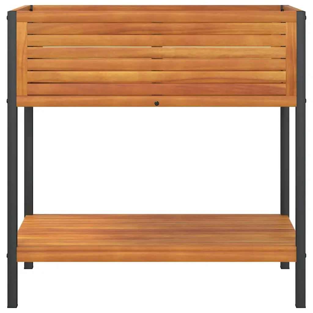 Garden Planter 80x45x80cm Brown Acacia Wood Steel Frame with Storage Shelf
