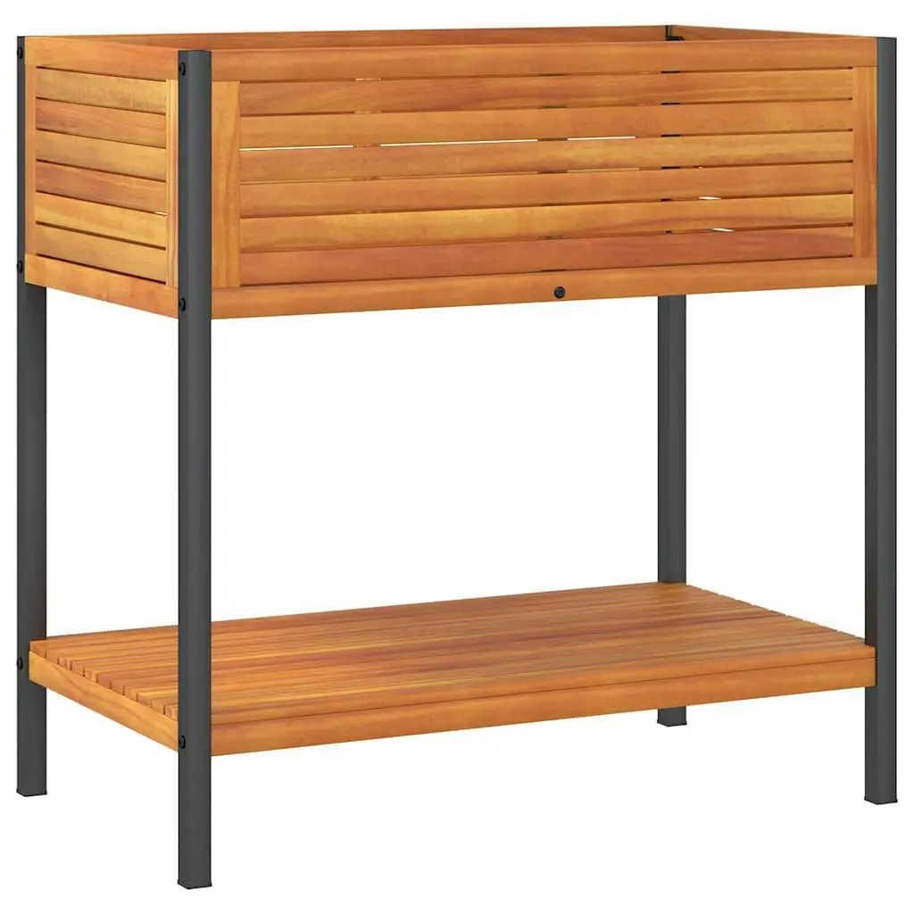 Garden Planter 80x45x80cm Brown Acacia Wood Steel Frame with Storage Shelf