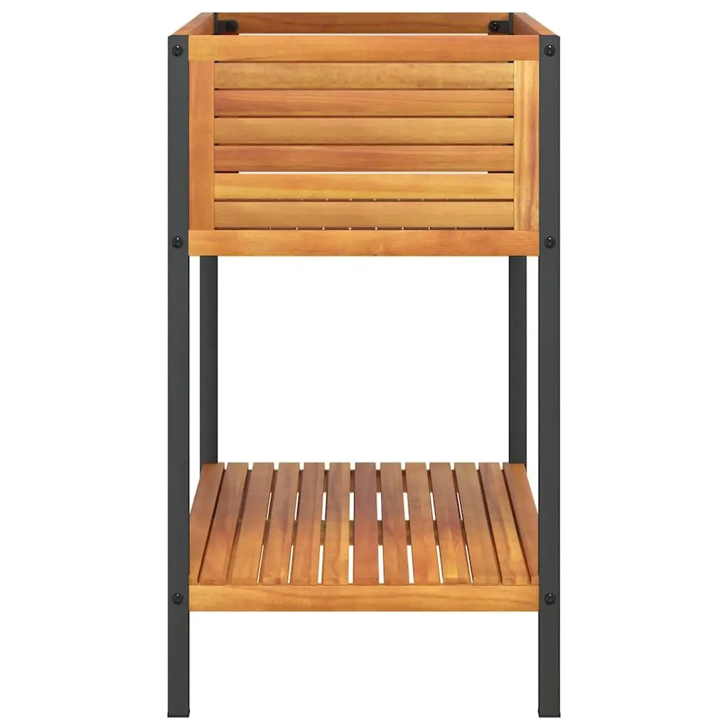 Garden Planter 80x45x80cm Brown Acacia Wood Steel Frame with Storage Shelf
