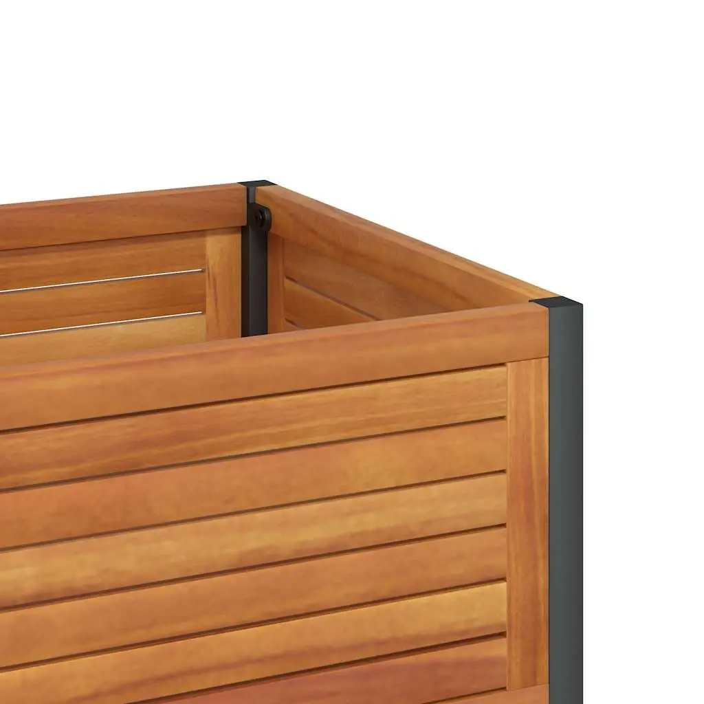 Garden Planter 80x45x80cm Brown Acacia Wood Steel Frame with Storage Shelf