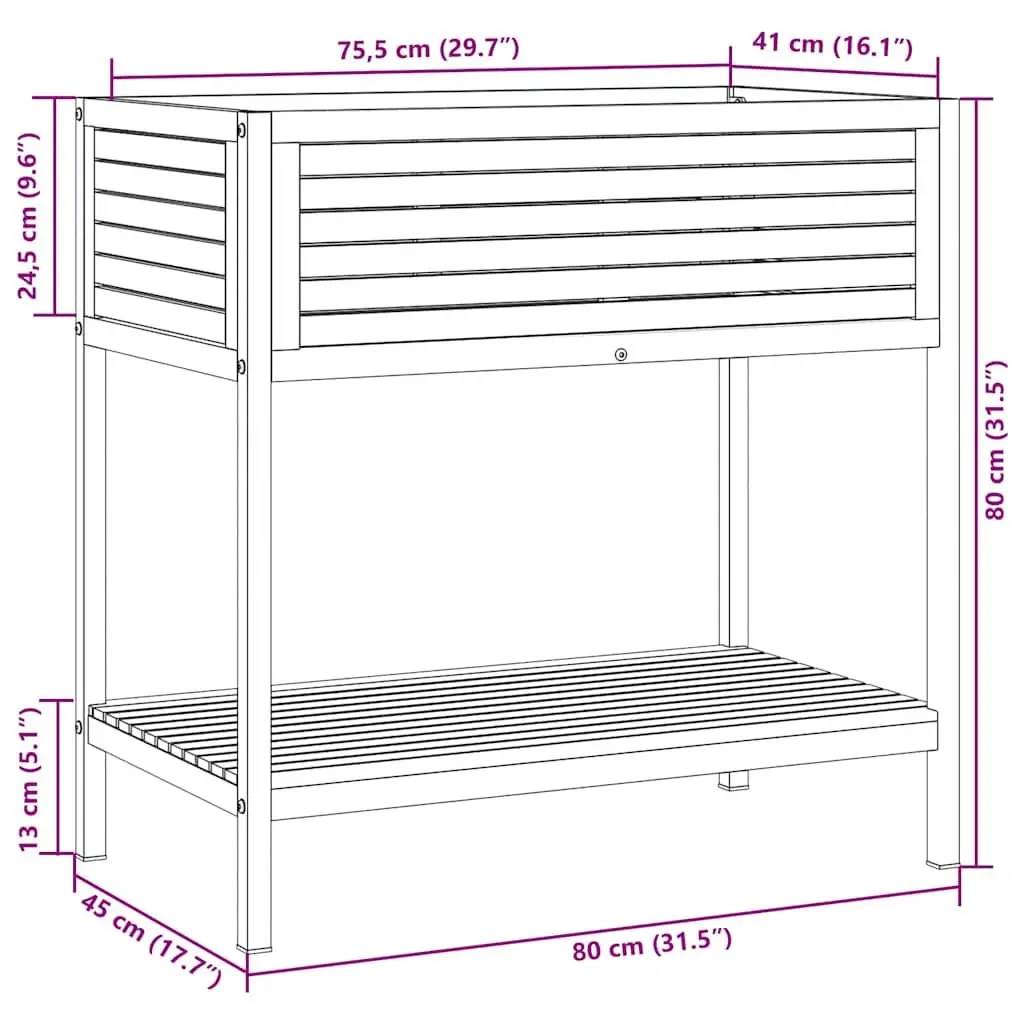 Garden Planter 80x45x80cm Brown Acacia Wood Steel Frame with Storage Shelf