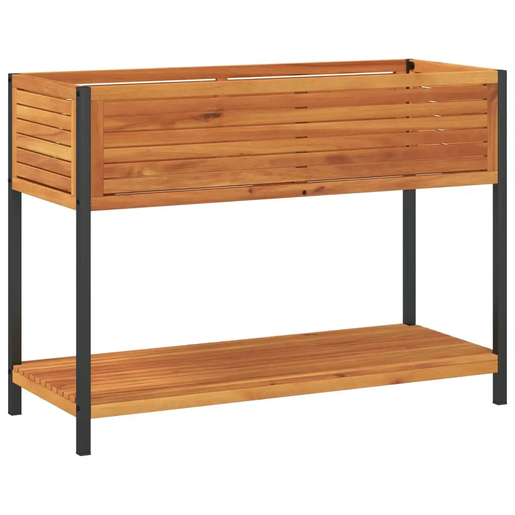 Wooden Garden Planter with Integrated Shelf 110x45x80cm Acacia Steel Frame Brown for Indoor and Outdoor Use