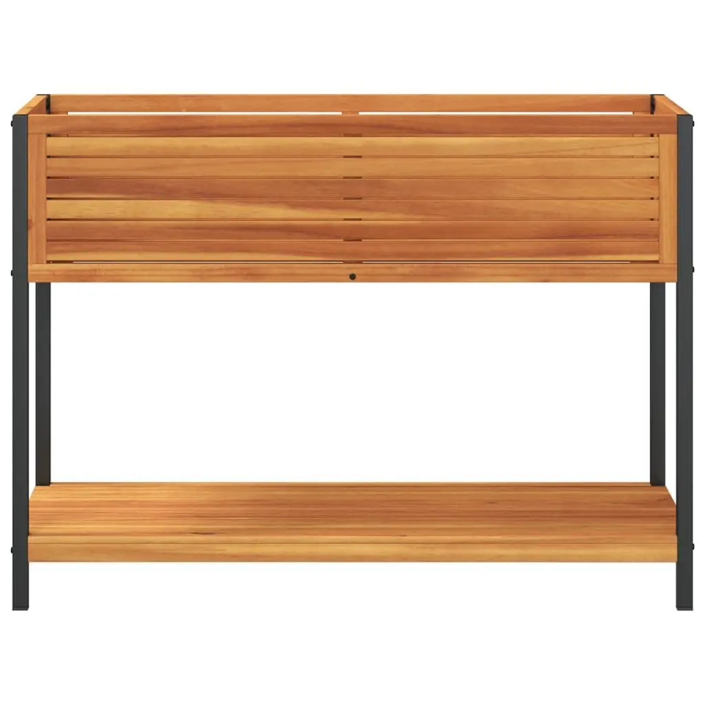 Wooden Garden Planter with Integrated Shelf 110x45x80cm Acacia Steel Frame Brown for Indoor and Outdoor Use