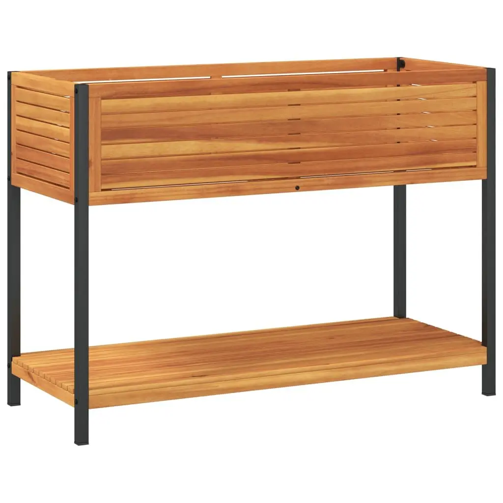 Wooden Garden Planter with Integrated Shelf 110x45x80cm Acacia Steel Frame Brown for Indoor and Outdoor Use
