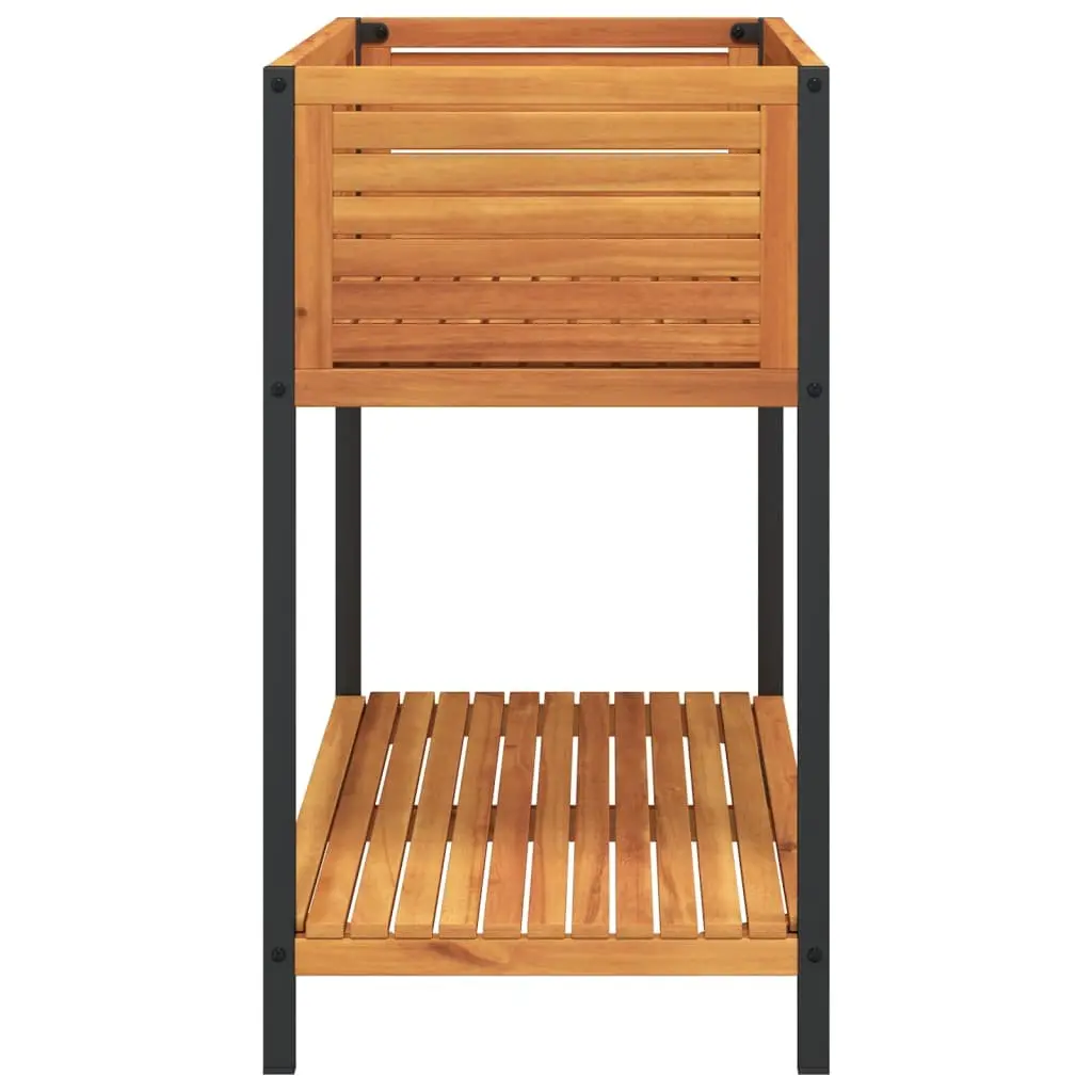 Wooden Garden Planter with Integrated Shelf 110x45x80cm Acacia Steel Frame Brown for Indoor and Outdoor Use