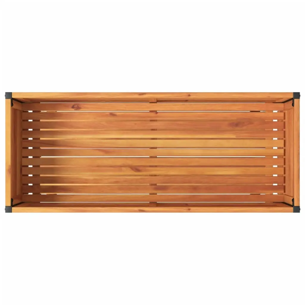 Wooden Garden Planter with Integrated Shelf 110x45x80cm Acacia Steel Frame Brown for Indoor and Outdoor Use