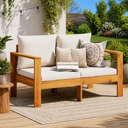 2-Seater Garden Sofa Outdoor Sectional Lounge Seat with Cushions Brown