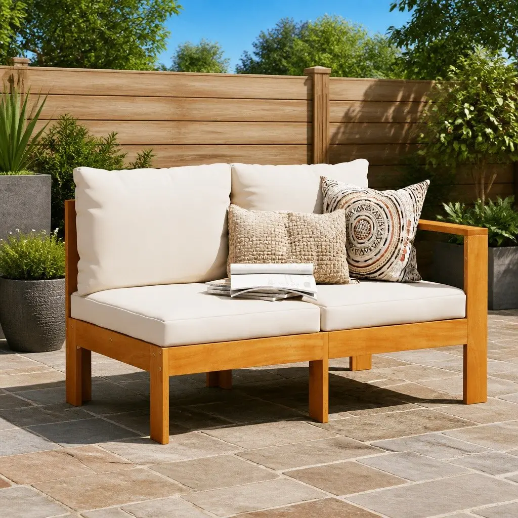 2-Seater Garden Sofa with Armrest Outdoor Sectional Solid Wood Brown