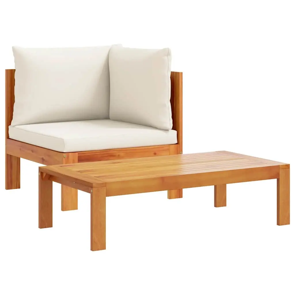 Outdoor Sectional Sofa Set Solid Acacia Wood 2 Piece Brown Patio Furniture