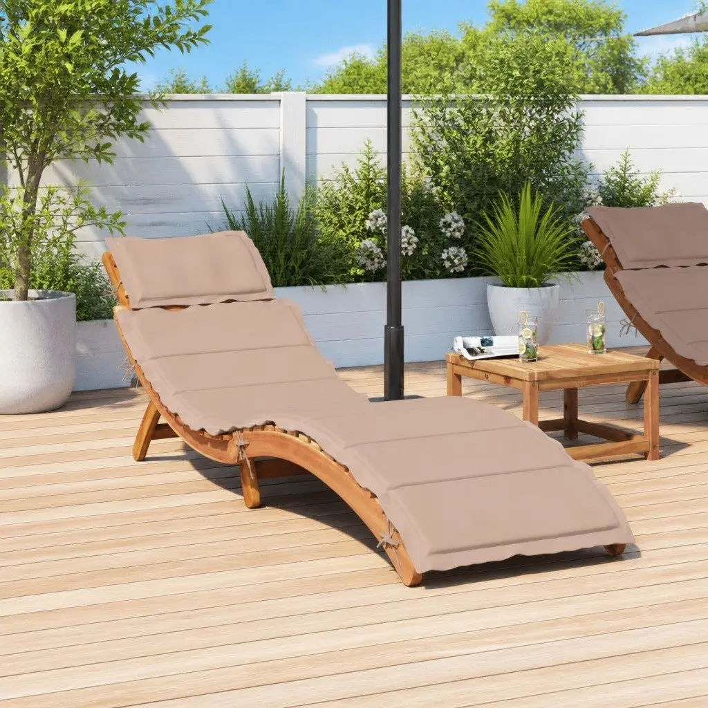 Sun Lounger Solid Acacia Wood Foldable Outdoor Lounge Chair with Cushion Pillow Taupe