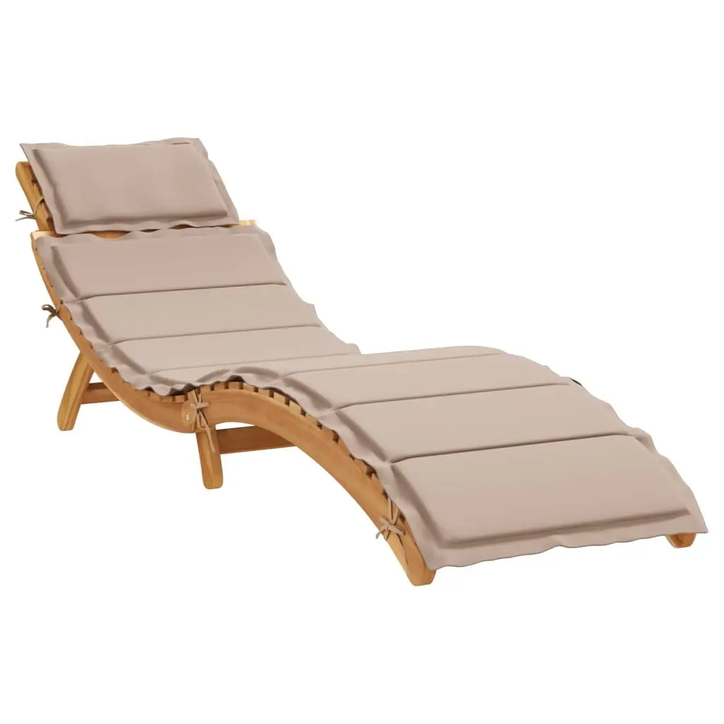 Sun Lounger Solid Acacia Wood Foldable Outdoor Lounge Chair with Cushion Pillow Taupe