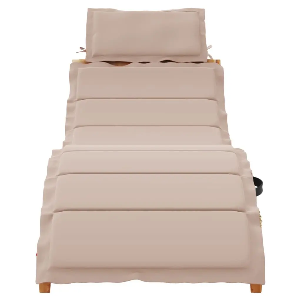 Sun Lounger Solid Acacia Wood Foldable Outdoor Lounge Chair with Cushion Pillow Taupe