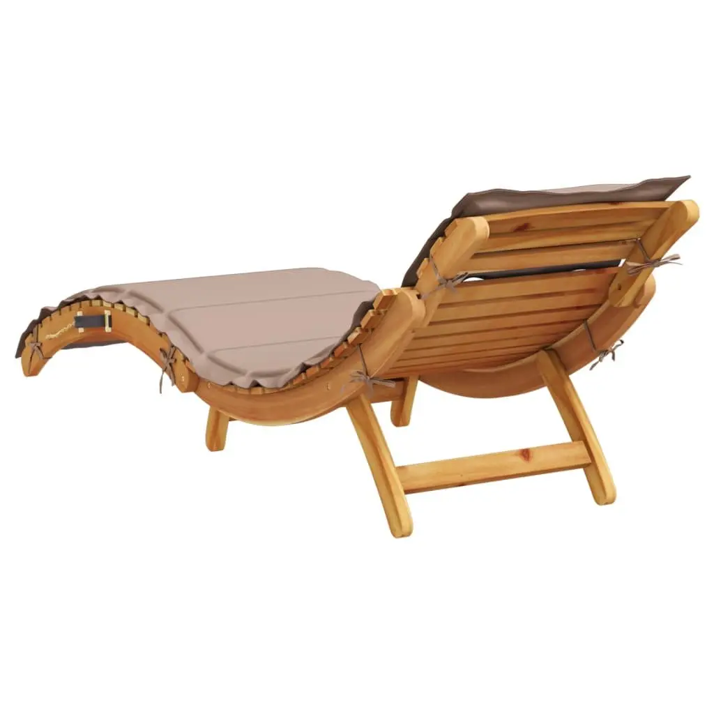Sun Lounger Solid Acacia Wood Foldable Outdoor Lounge Chair with Cushion Pillow Taupe