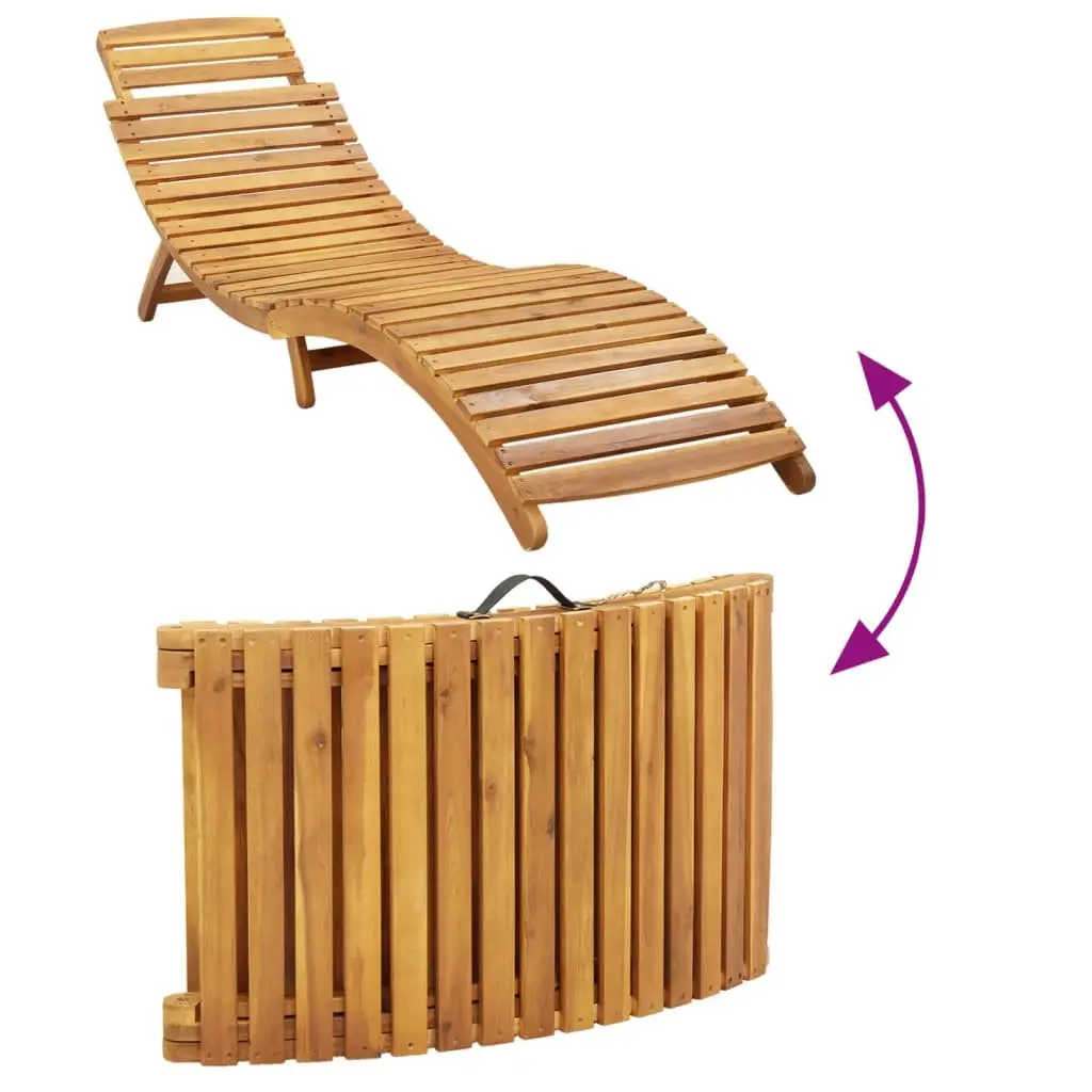 Sun Lounger Solid Acacia Wood Foldable Outdoor Lounge Chair with Cushion Pillow Taupe
