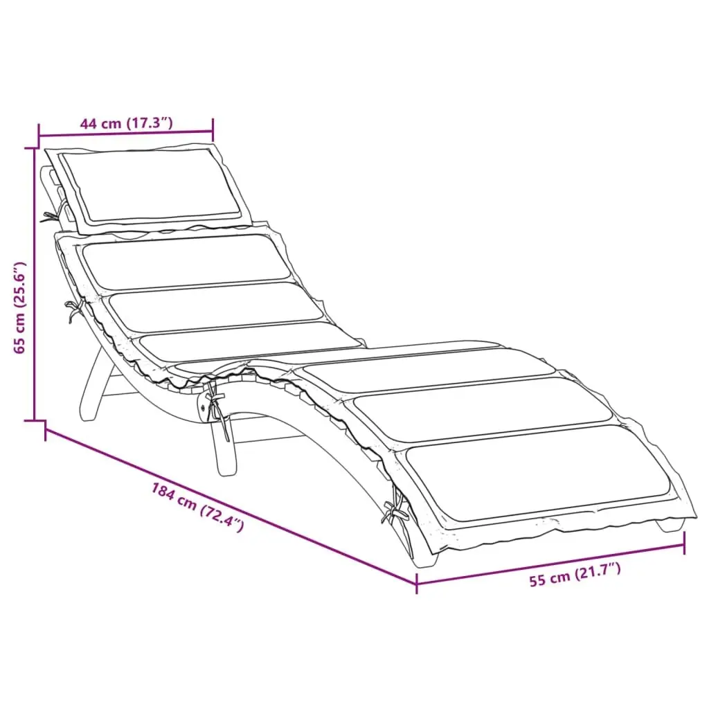 Sun Lounger Solid Acacia Wood Foldable Outdoor Lounge Chair with Cushion Pillow Taupe