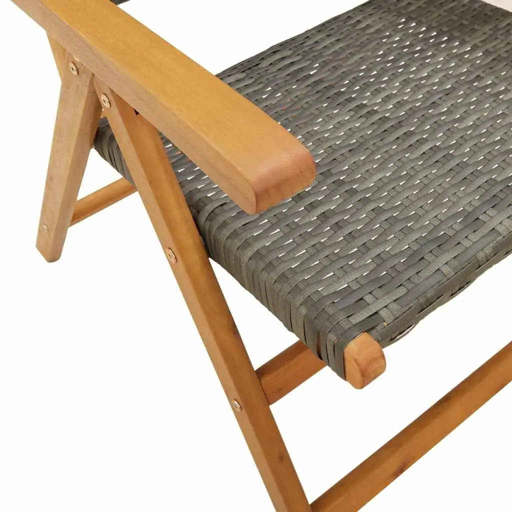 Garden Chairs 2 Piece Folding Reclining Grey PE Rattan Acacia Wood Outdoor