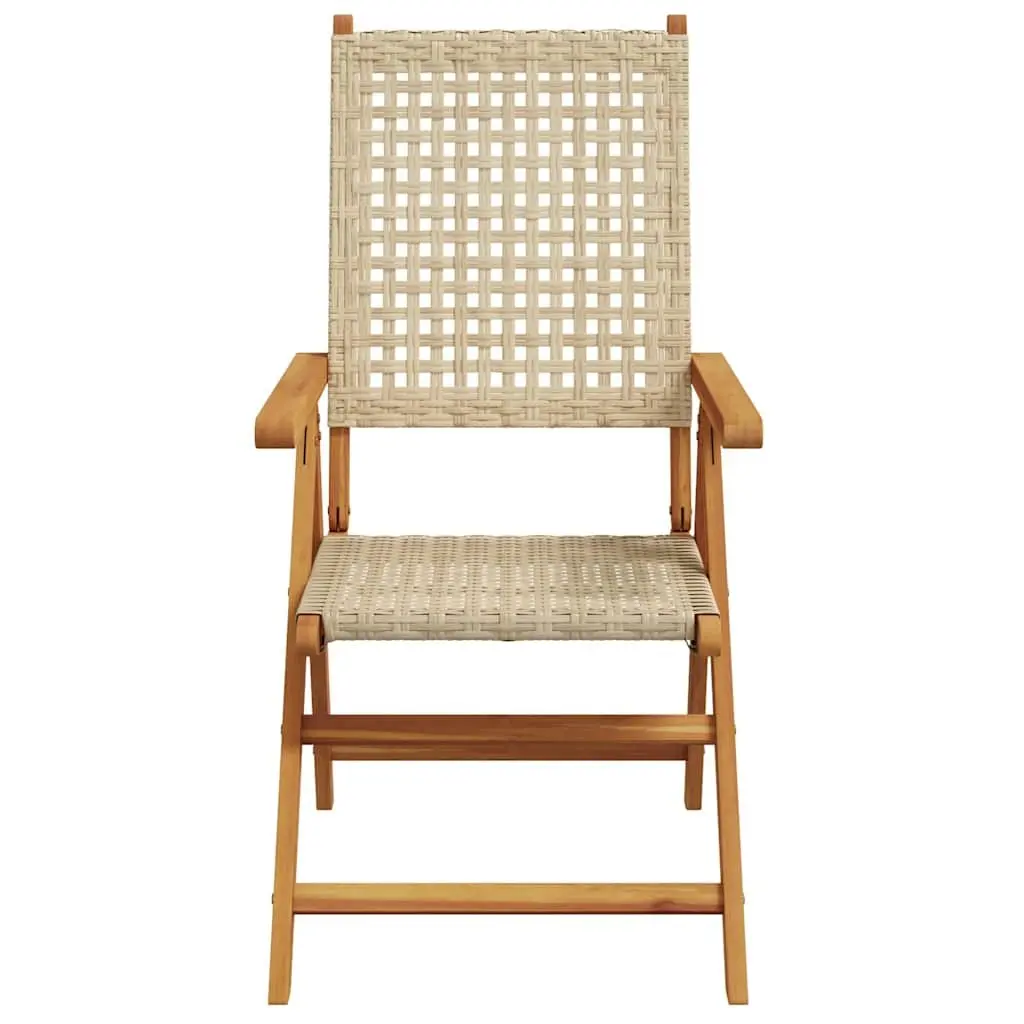 Outdoor Garden Chairs Acacia Wood PE Rattan Reclining Folding Beige 2 pcs