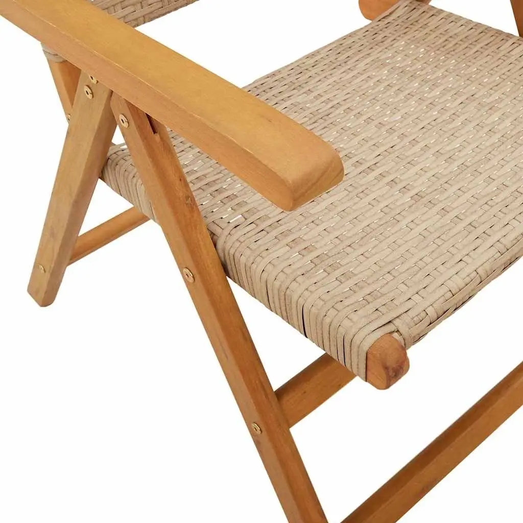 Outdoor Garden Chairs Acacia Wood PE Rattan Reclining Folding Beige 2 pcs