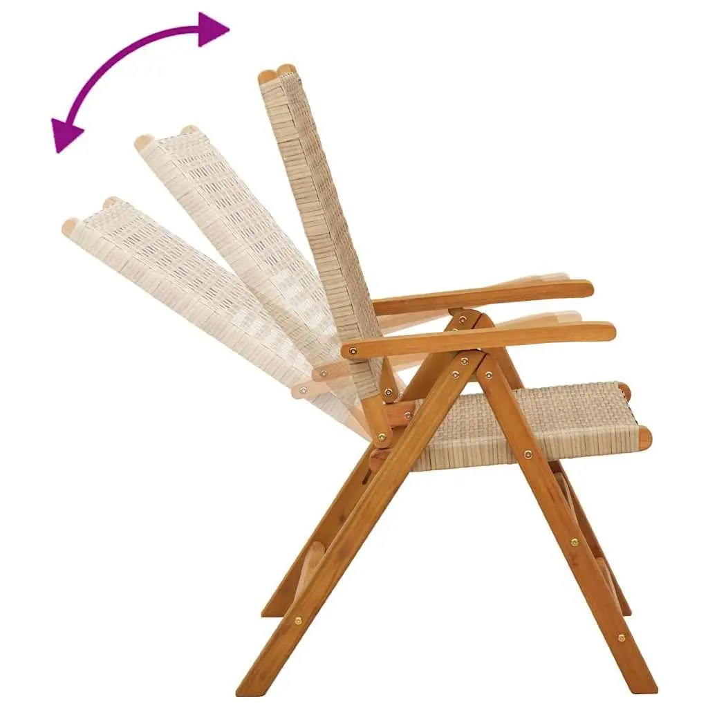 Outdoor Garden Chairs Acacia Wood PE Rattan Reclining Folding Beige 2 pcs