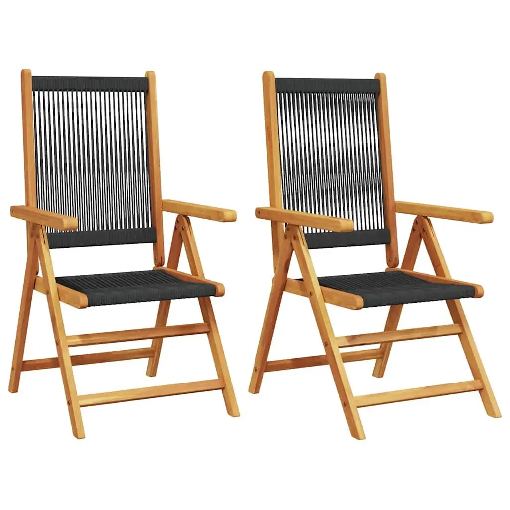 Outdoor Garden Chairs Foldable Reclining 2 Pieces Black Acacia Wood Polypropylene