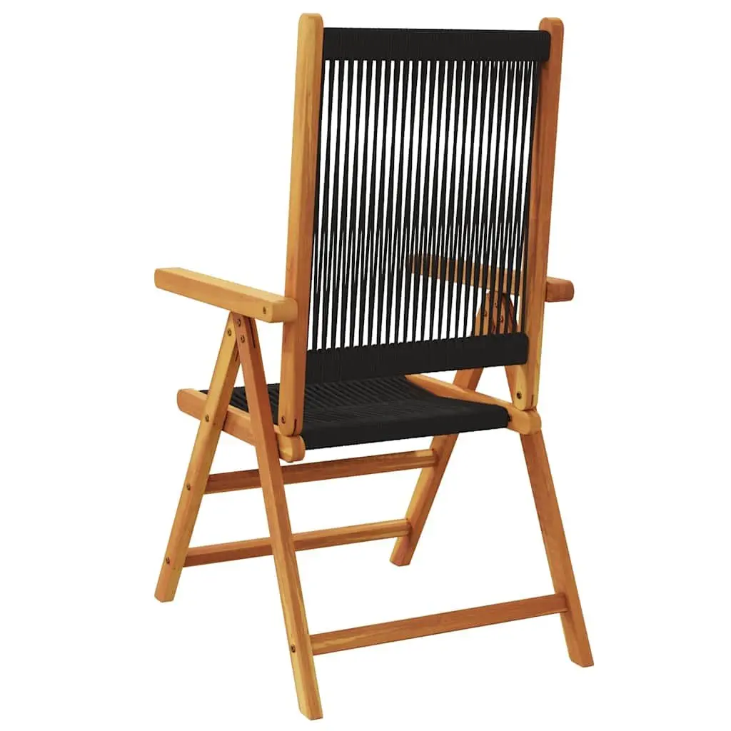 Outdoor Garden Chairs Foldable Reclining 2 Pieces Black Acacia Wood Polypropylene