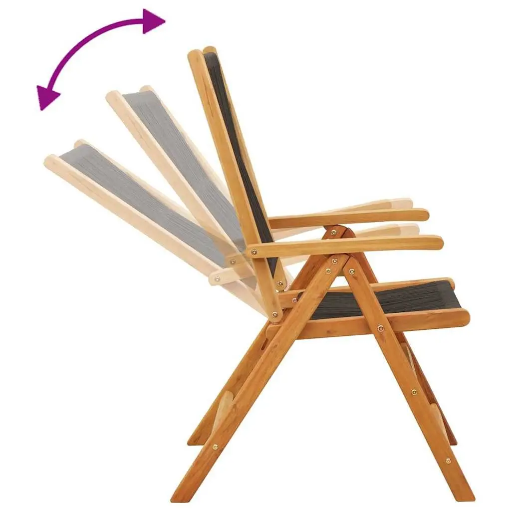 Outdoor Garden Chairs Foldable Reclining 2 Pieces Black Acacia Wood Polypropylene