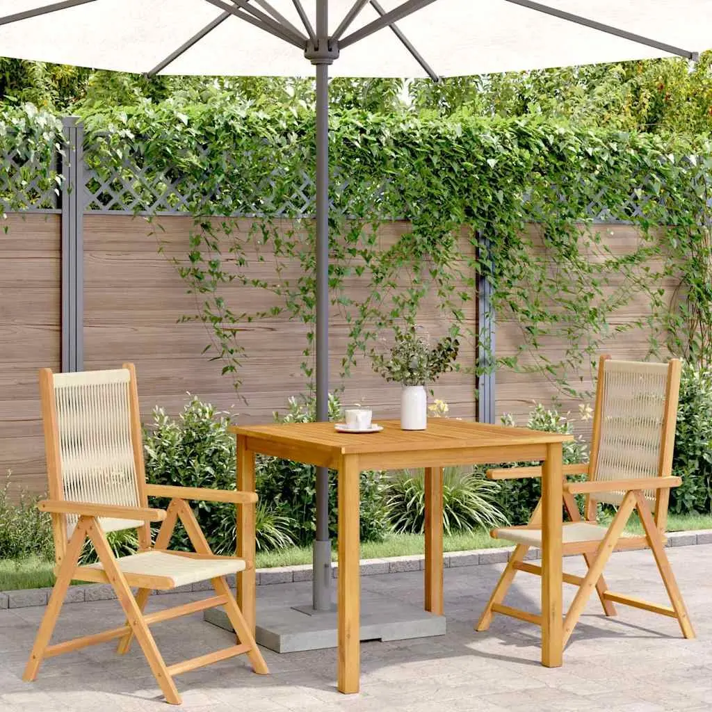 Outdoor Garden Chairs Acacia Wood Foldable Reclining 2 Pcs Beige